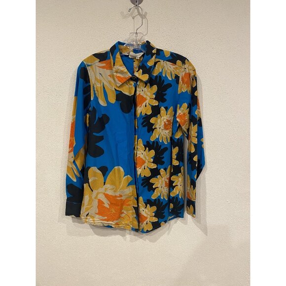 Dhruv Kapoor Shirt Womens Small Blue Orange Floral Button Front Long Sleeve - Picture 1 of 4